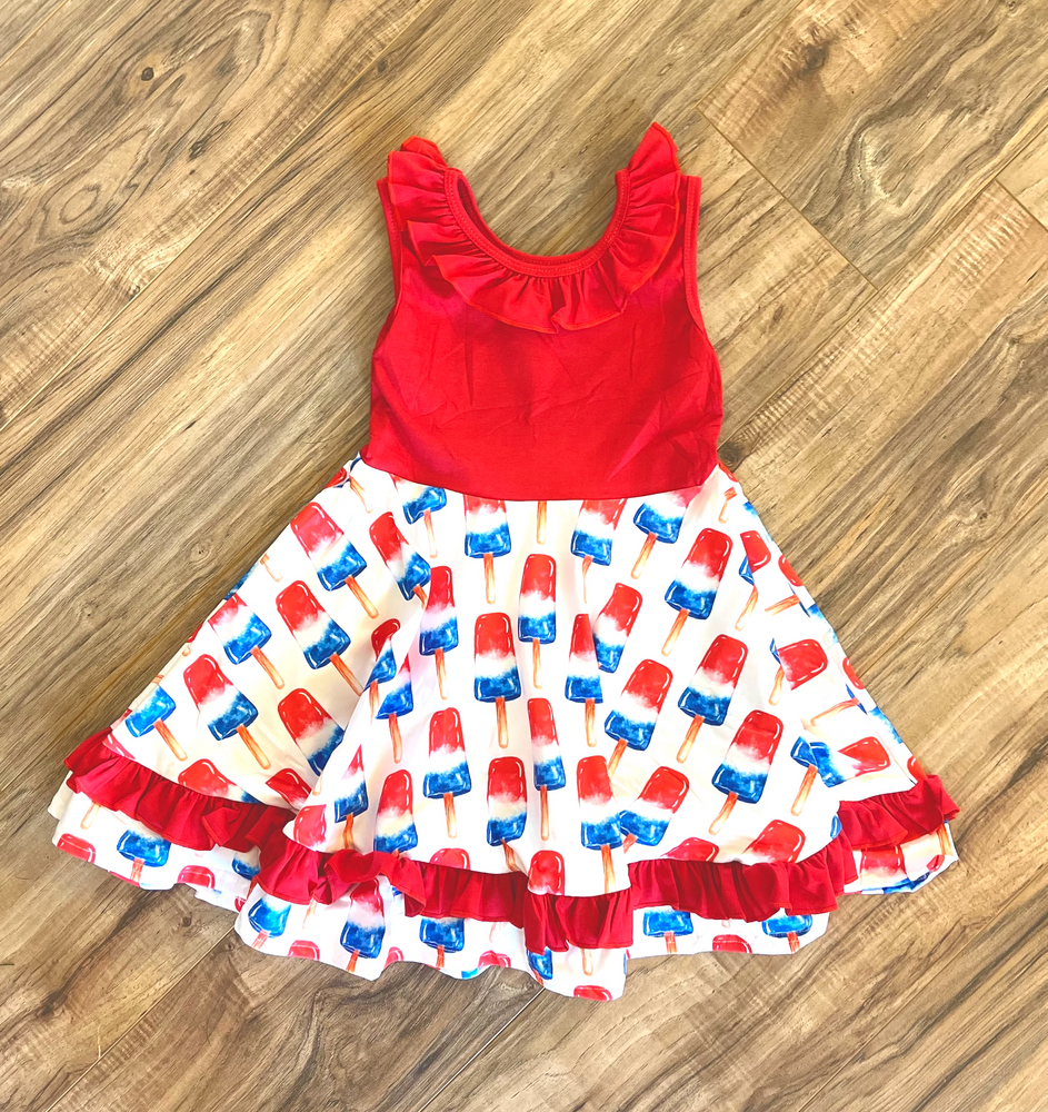 Firecracker “Bomb Pop” Popsicle- Girls tank ruffled and flutter Patriotic- 4th of July dress