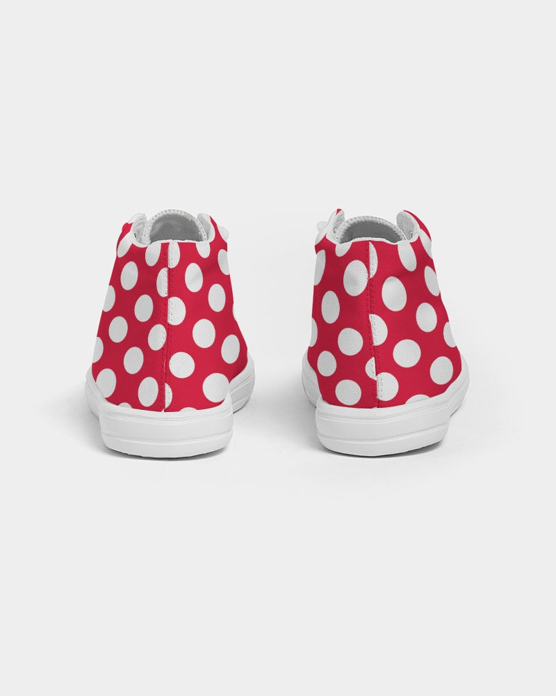 Red-White Polka Dots - Mouse Inspired Pattern Kids Hightop Canvas Shoe