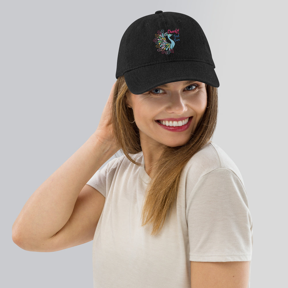 Cheers Bird Bam Embroidered Peacock Mahjong Hat - Denim Hat