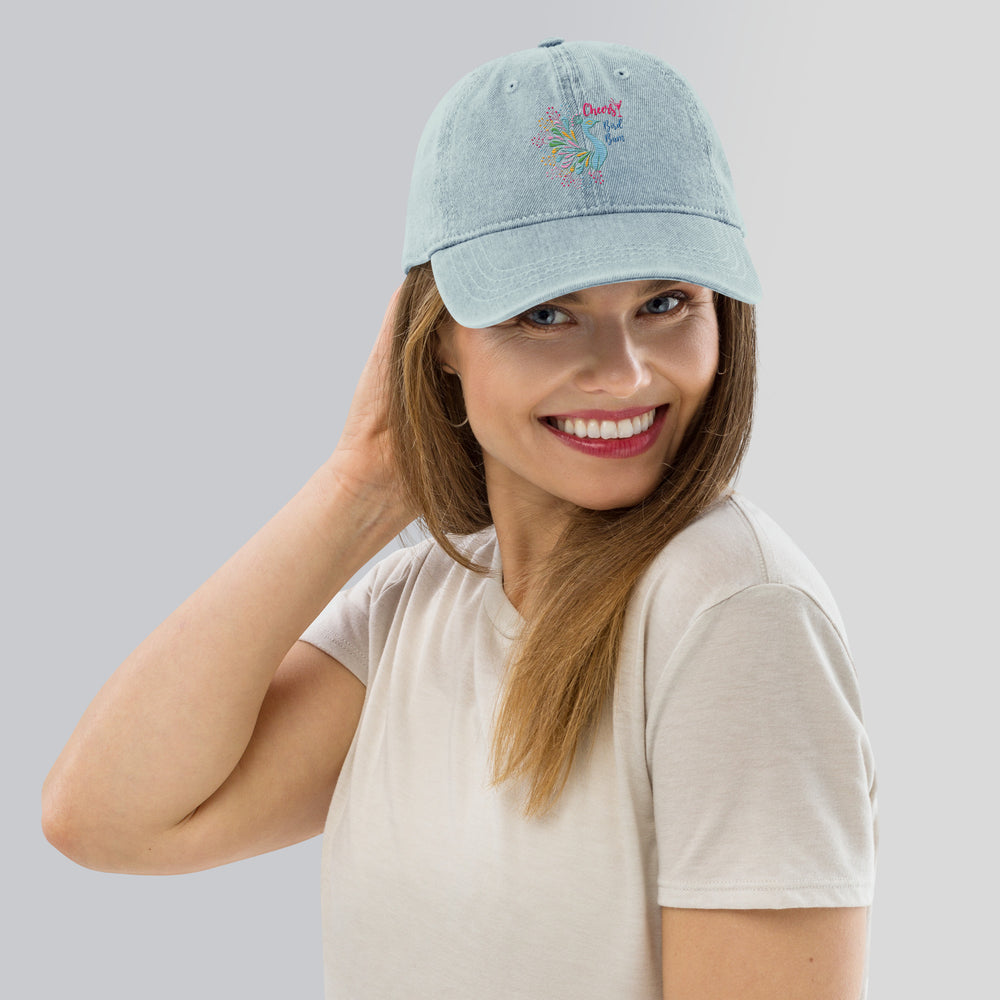 Cheers Bird Bam Embroidered Peacock Mahjong Hat - Denim Hat