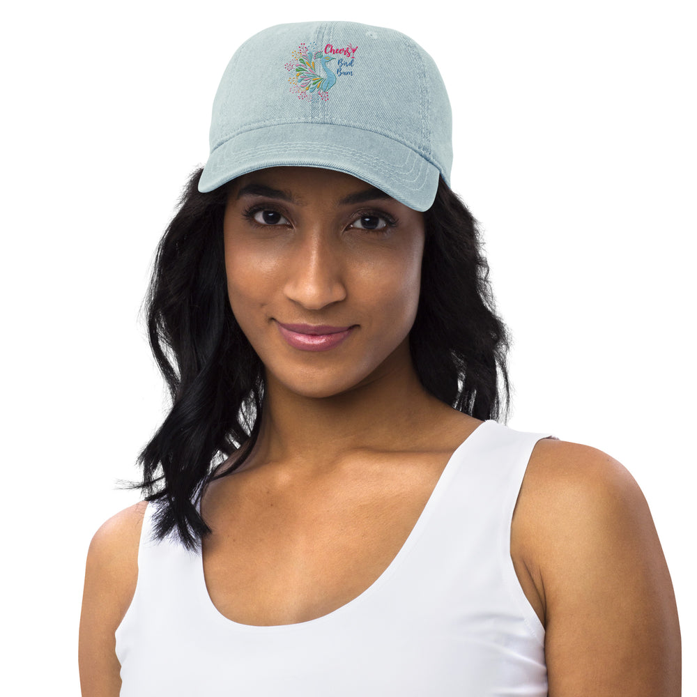 Cheers Bird Bam Embroidered Peacock Mahjong Hat - Denim Hat