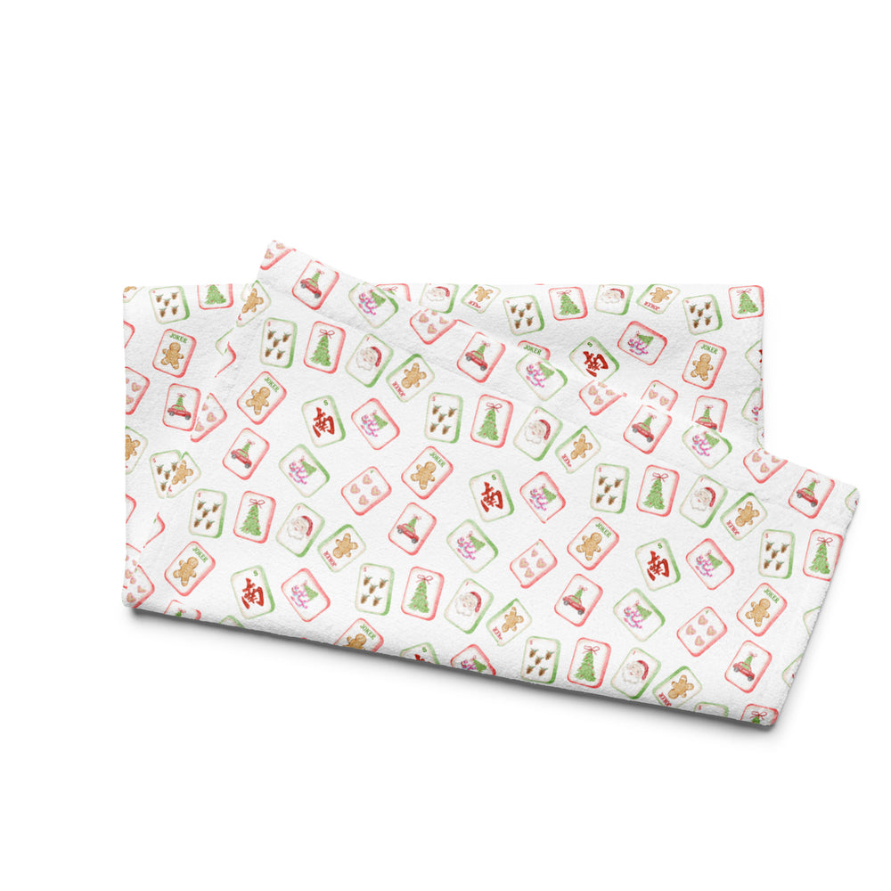 Holiday Mahjong Tea Towel – Festive Christmas Tile Pattern Kitchen Towel - Hand towel