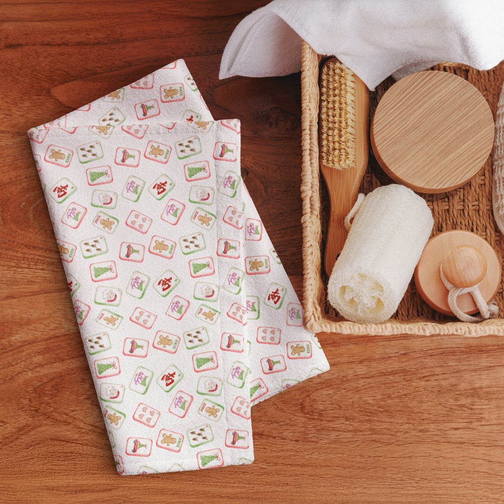 Holiday Mahjong Tea Towel – Festive Christmas Tile Pattern Kitchen Towel - Hand towel