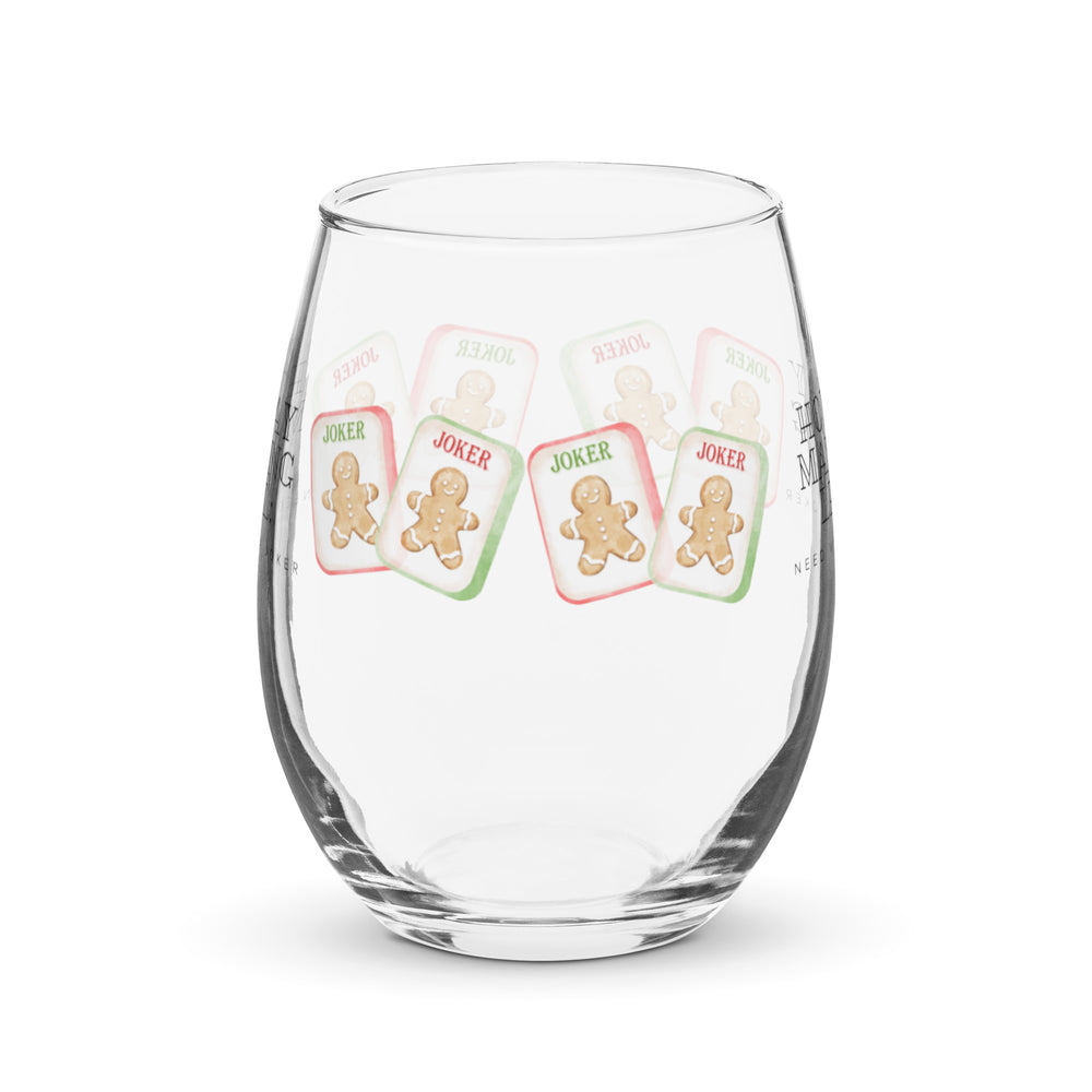 Holiday Mahjong Level: Need Wine & a Joker” Wine Glass - Stemless wine glass