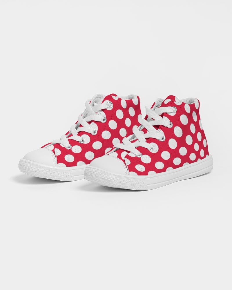 Red-White Polka Dots - Mouse Inspired Pattern Kids Hightop Canvas Shoe