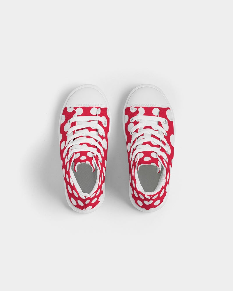 Red-White Polka Dots - Mouse Inspired Pattern Kids Hightop Canvas Shoe