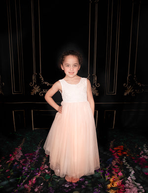 
            
                Load image into Gallery viewer, Baby Pink Tulle Boho Flower Girl Lace Dress - Long Tulle Skirt
            
        