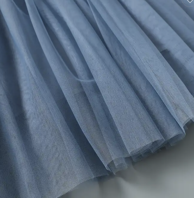 Dusty Blue Tulle Boho Flower Girl Lace Dress - Long Tulle Skirt