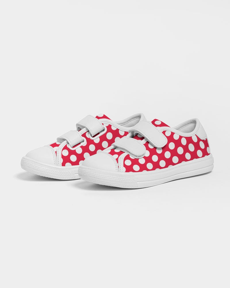 Red-White Polka Dots - Mouse Inspired Pattern Kids Velcro Sneaker