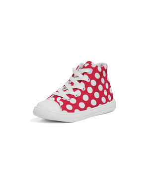 Red-White Polka Dots - Mouse Inspired Pattern Kids Hightop Canvas Shoe