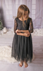 Black Swan Tulle Boho Flower Girl Lace Dress - Long Tulle Skirt