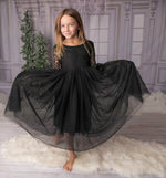 Black Swan Tulle Boho Flower Girl Lace Dress - Long Tulle Skirt
