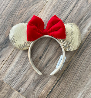 Gold Sequin & Red Bow Ears