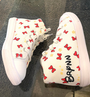 Miss Mouse- Bows and Fun with Name Personalization! Girls Canvas Hightop Shoes