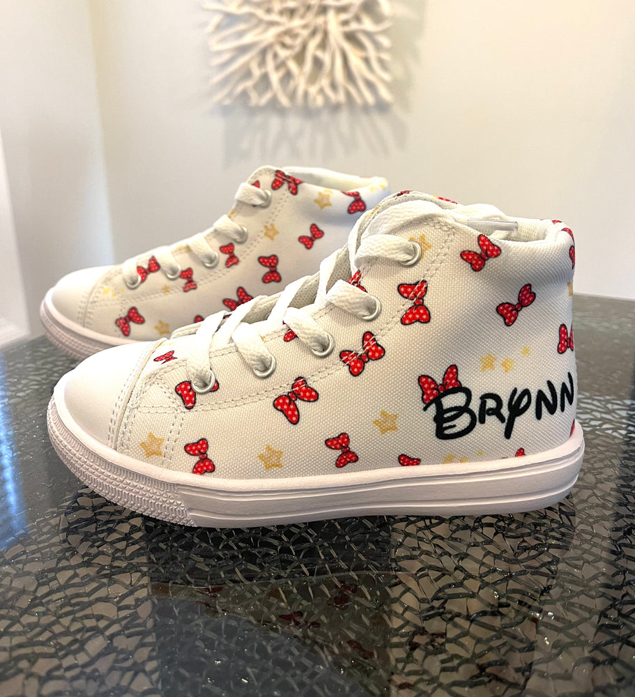 Miss Mouse- Bows and Fun with Name Personalization! Girls Canvas Hightop Shoes