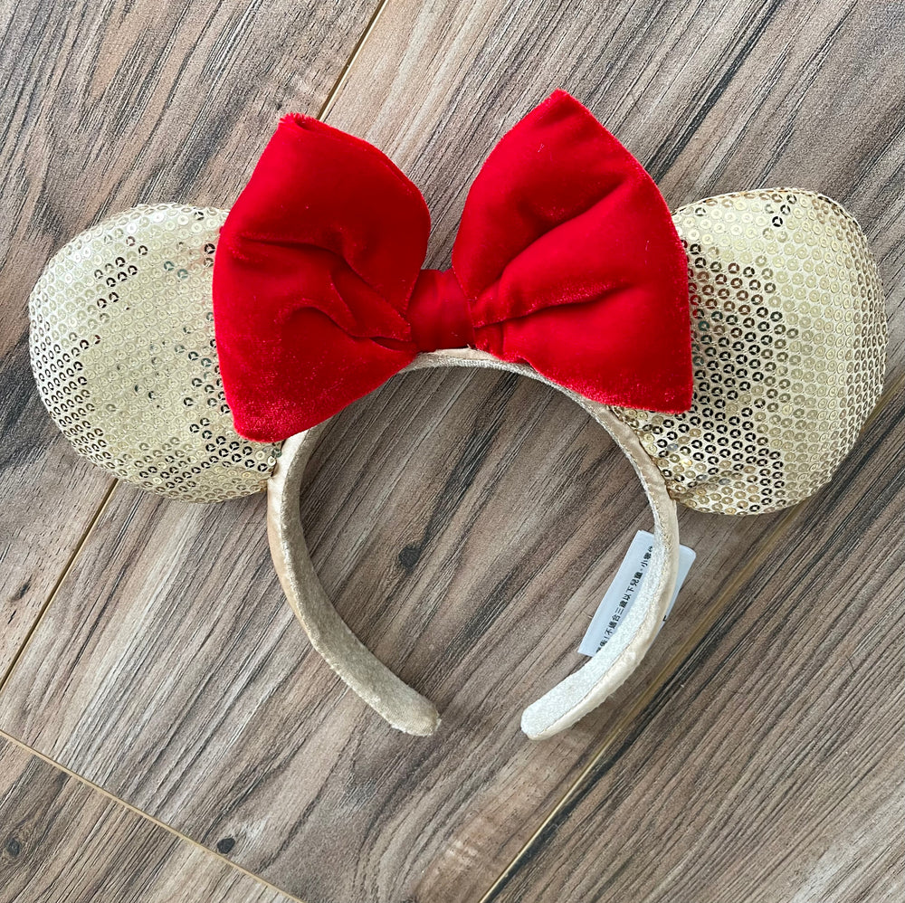 
            
                Load image into Gallery viewer, Gold Sequin &amp;amp; Red Bow Ears
            
        